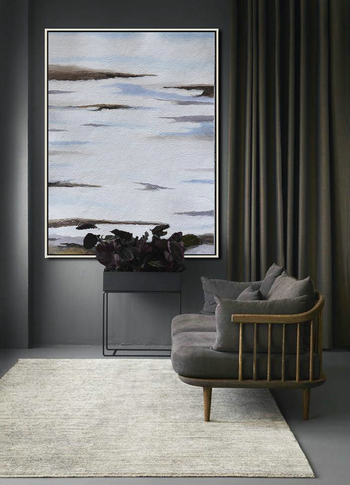 Large Abstract Art Handmade Painting,Oversized Abstract Landscape Painting,Contemporary Art Canvas Painting,Blue,White,Brown,Grey.etc